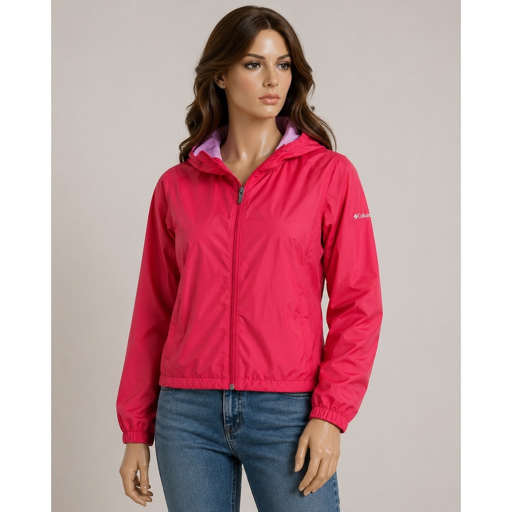 Columbia Windbreaker Jacket Women's M Pink Hooded Lightweight Zip Rain Coat - Picture 2 of 11